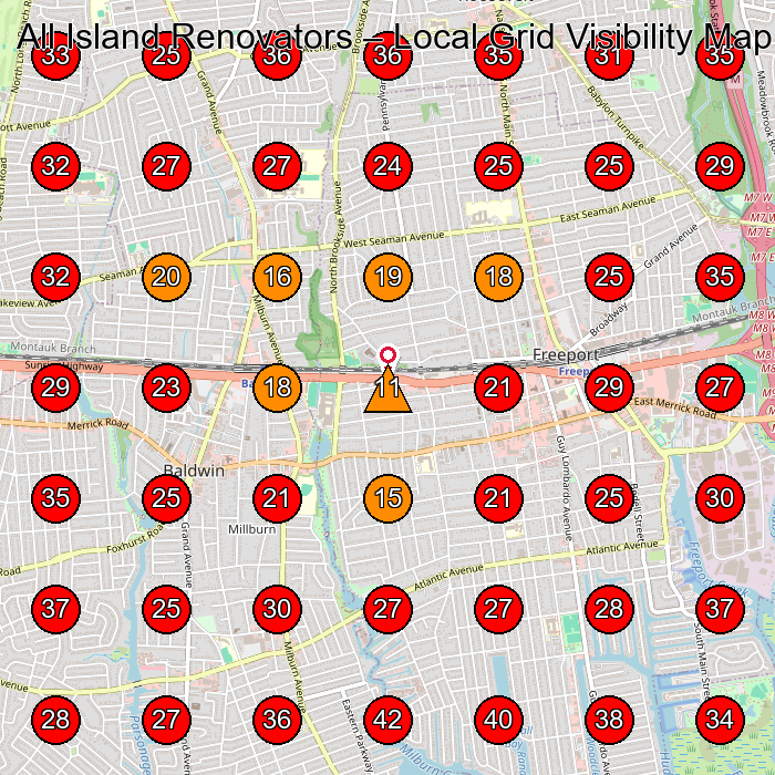 All Island Renovators GeoGrid visibility map for Roofing Contractor in Baldwin